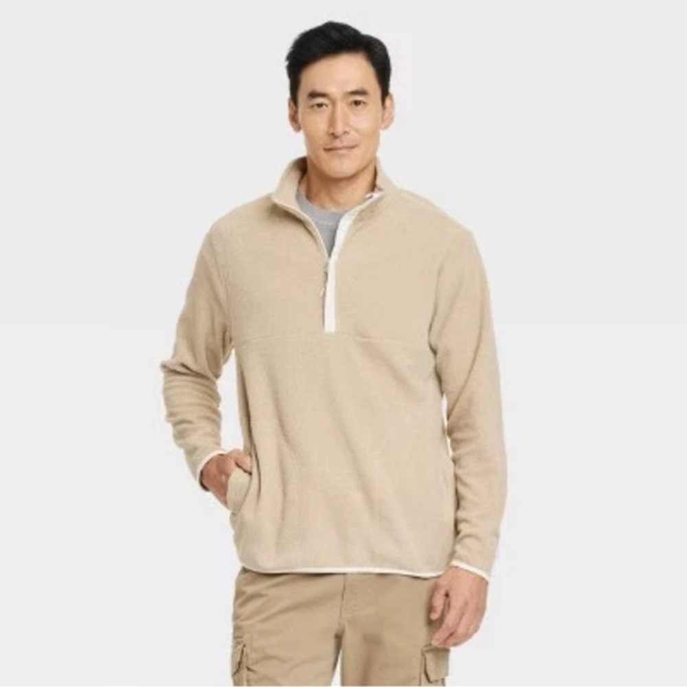 NWT Goodfellow & Co. Men's Beige Polar Fleece Half-Zip Pullover Sweatshirt; XXL